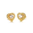 Fashion And Romantic Plated Gold Heart-shaped Stud Earrings With Cubic Zircon Golden - One Size