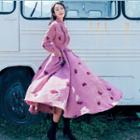 Long-sleeve Embellished Corduroy Midi A-line Dress