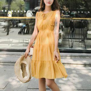 Sleeveless Perforated Trim A-line Dress