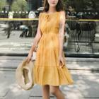 Sleeveless Perforated Trim A-line Dress