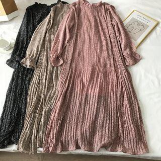 Long Sleeve Frilled Pleated Dress