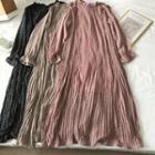 Long Sleeve Frilled Pleated Dress