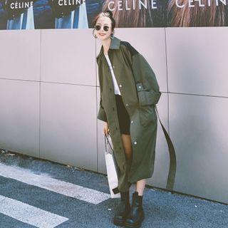 Color Panel Lapel Single-breasted Cargo Trench Jacket