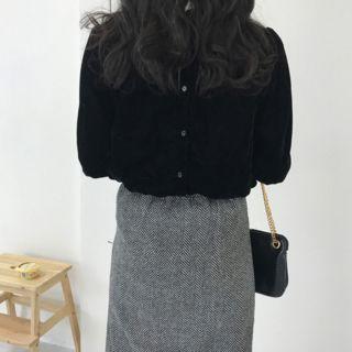 Long-sleeve Collared Velvet Top