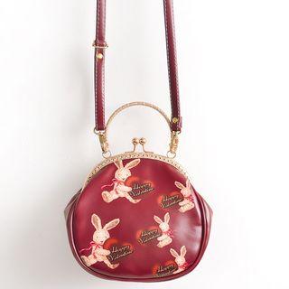 Rabbit Print Crossbody Bag Red - One Size