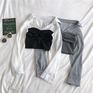 Mock Two-piece Sequined Cropped Shirt