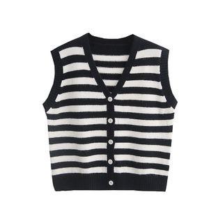 Striped Single-breasted Sweater Vest