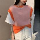 Contrast Trim Sweater Vest Tangerine & Pink - One Size