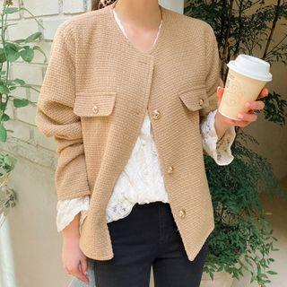 Plus Size Round-neck Tweed Jacket