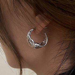 Shirred Alloy Hoop Earring 1 Pair - Silver - One Size