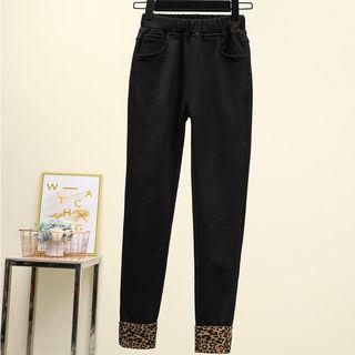 Leopard Panel Elastic Waist Pants
