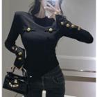 Buttoned Asymmetrical Slim T-shirt