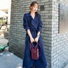 Wide-lapel Open-front Trench Coat With Sash