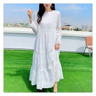 Long-sleeve Eyelet Lace Maxi A-line Dress
