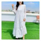 Long-sleeve Eyelet Lace Maxi A-line Dress