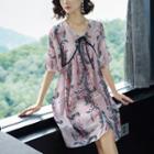 Set: Print Elbow-sleeve Dress + Slipdress