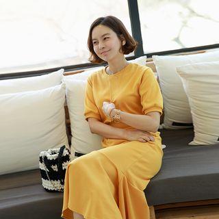 Round-neck Gathered-waist Long Pullover Dress
