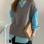 Plain Shirt / Tie-side Sweater Vest