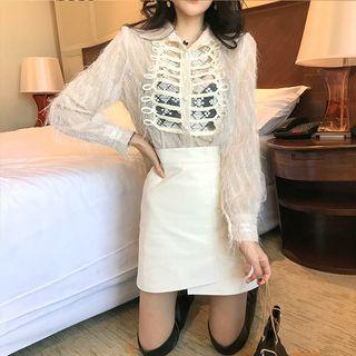 Lace-panel Fringed Sheer Shirt