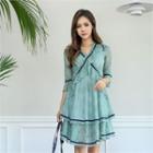 3/4-sleeve Piping Lace Dress