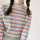 Long-sleeve Mock-neck Rainbow Top