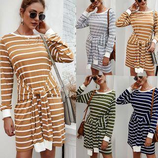 Striped Tie-front Knit Dress