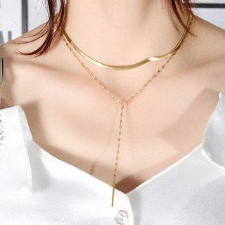 Stainless Steel Layered Necklace 1658 - Necklace - Gold - One Size