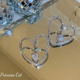 Heart Rhinestone Earring 1 Pair - Heart Rhinestone Earring - Silver - One Size
