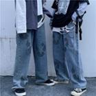 Recycle Logo Print Wide Leg Jeans