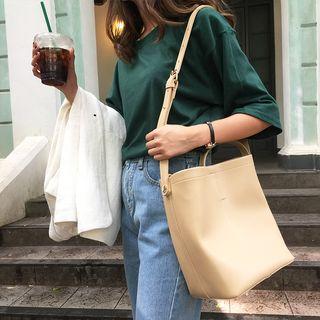 Set: Faux Leather Shoulder Bag + Zip Pouch