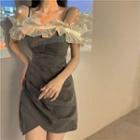 Short-sleeve Ruffle Trim Cold-shoulder Mini Dress