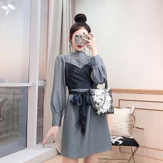 Tie-front Long-sleeve Mini A-line Dress