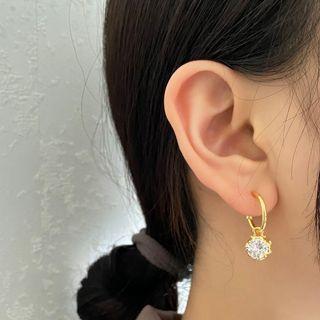 Freshwater Pearl Rhinestone Asymmetrical Dangle Earring 1 Pair - Gold - One Size