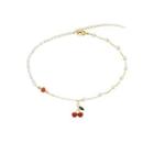 Cherry Pendant Faux Pearl Choker Necklace - Short - Gold - One Size