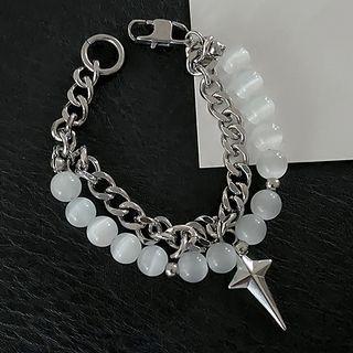 Cat Eye Stone Cross Bracelet Silver - One Size