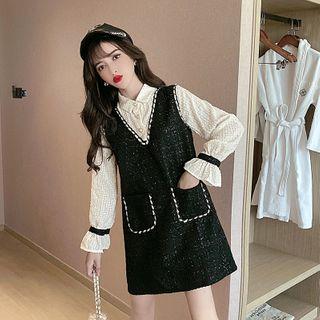 Long-sleeve Paneled Mini A-line Tweed Dress