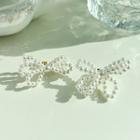 Faux-pearl Ribbon Earrings White - One Size