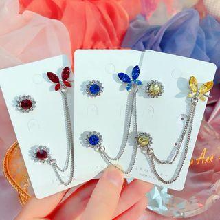 Rhinestone Stud Earring With Butterfly Ear Cuff