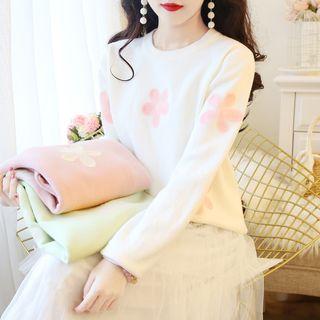 Long-sleeve Flowerprint Knit Top