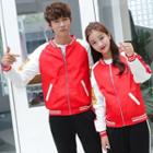 Couple Matching Applique Bomber Jacket / Color Block Sweatpants