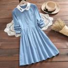 Embroidered Peter Pan Collar Long-sleeve Dress
