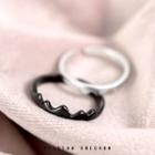 925 Sterling Silver Couple Matching Mountain / Sea Open Ring 1 Pair - S925 Silver Ring - Black & Silver - One Size