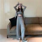 Plain Button Jacket / Lettering Cropped Tank Top / Cropped Wide-leg Pants