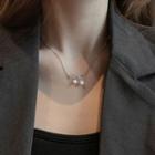 Bow Faux Pearl Pendant Sterling Silver Necklace