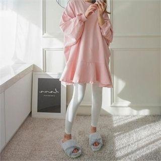Drop-shoulder Ruffle-hem Dress
