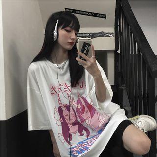Short-sleeve Cartoon Face Print T-shirt