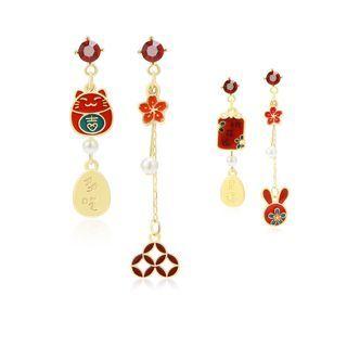 Lunar New Year Glaze Asymmetrical Dangle Earring