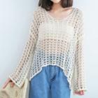 Perforated Long-sleeve Knit Sweater
