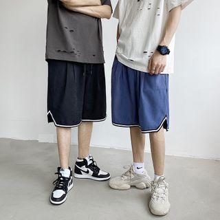 High-waist Contrast Trim Wide Leg Shorts