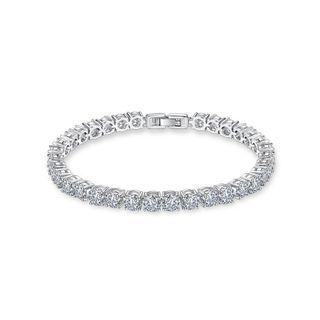 Simple Bright Geometric Round Bead Cubic Zirconia Bracelet 19cm Silver - One Size